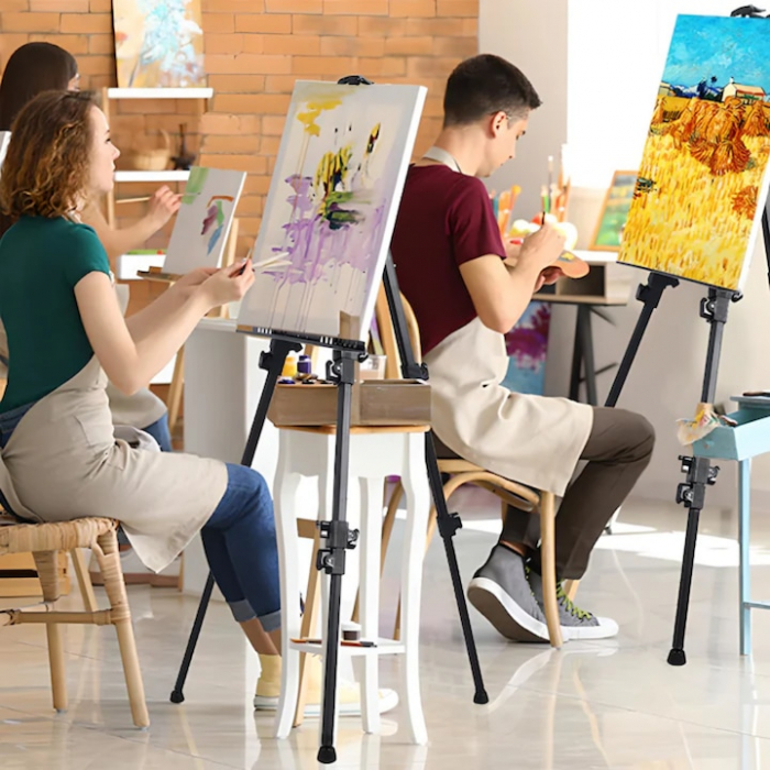 Sevalet metalic pentru pictura VarioShop®, trepied, pliabil, reglabil In 3 segmente, ajustabil pana la 160 cm inaltime, design antiderapant, cu geanta transport, usor de instalat, Negru [16]