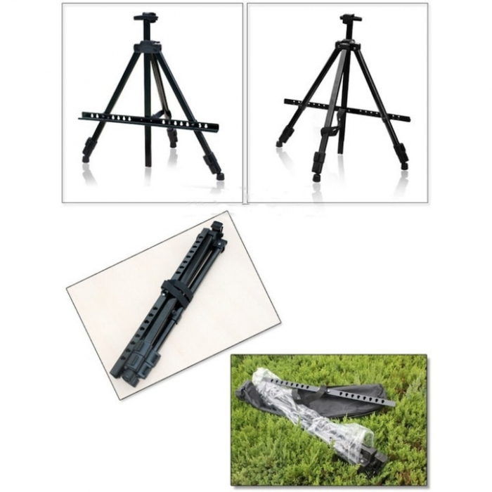 Sevalet metalic pentru pictura VarioShop®, trepied, pliabil, reglabil In 3 segmente, ajustabil pana la 160 cm inaltime, design antiderapant, cu geanta transport, usor de instalat, Negru [12]
