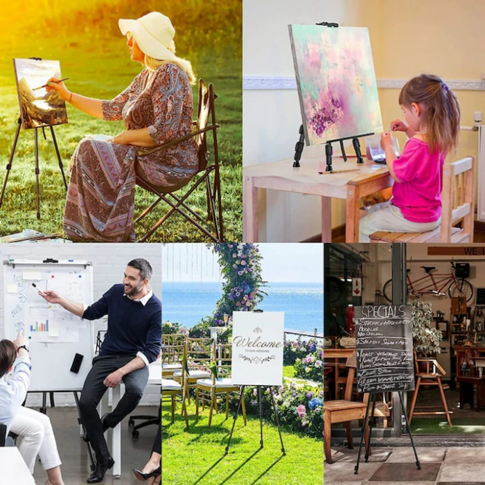 Sevalet metalic pentru pictura VarioShop®, trepied, pliabil, reglabil In 3 segmente, ajustabil pana la 160 cm inaltime, design antiderapant, cu geanta transport, usor de instalat, Negru [19]