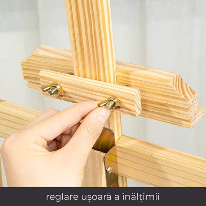 Sevalet pentru pictura VarioShop®, din lemn masiv, pliabil, inaltime reglabila pana la 165 cm, suport panze 2–125 cm, bej [3]