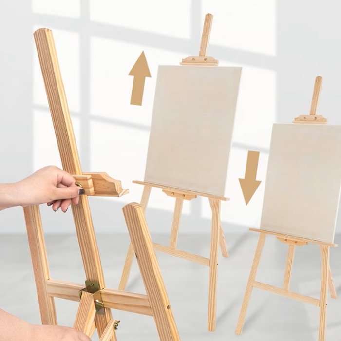 Sevalet pentru pictura VarioShop®, din lemn masiv, pliabil, inaltime reglabila pana la 165 cm, suport panze 2–125 cm, bej [6]