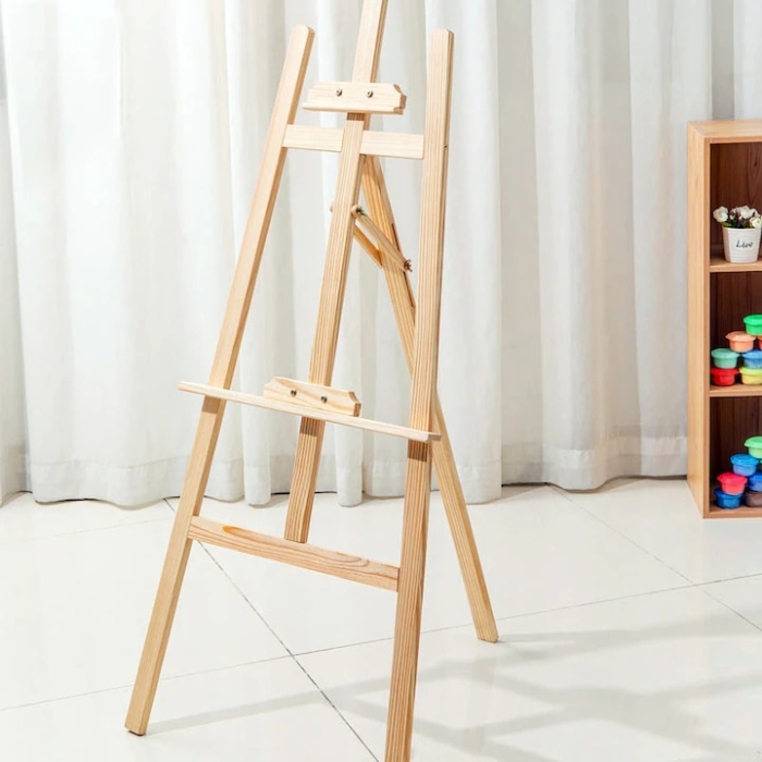 Sevalet pentru pictura VarioShop®, din lemn masiv, pliabil, inaltime reglabila pana la 165 cm, suport panze 2–125 cm, bej [7]