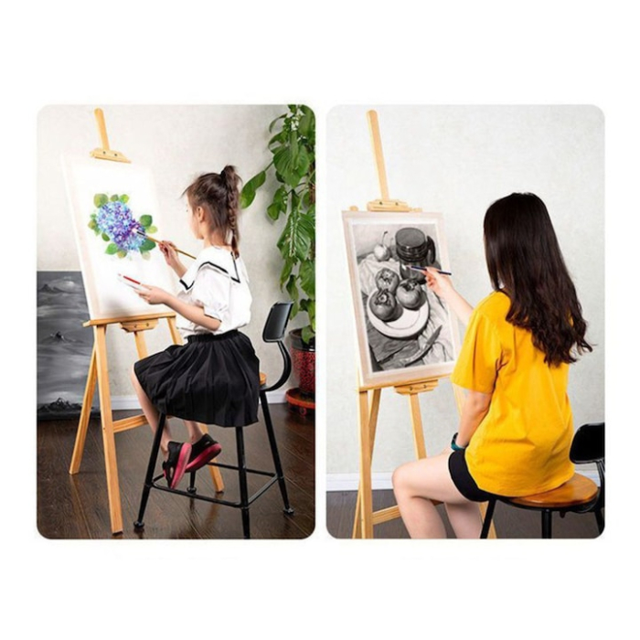 Sevalet pentru pictura VarioShop®, din lemn masiv, pliabil, inaltime reglabila pana la 165 cm, suport panze 2–125 cm, bej [8]