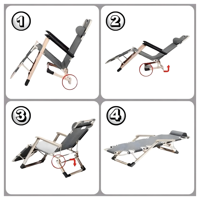 Sezlong pliabil VarioShop®, perna, cadru otel rezistent, material respirabil, reglabil, ergonomic, pentru gradina, terasa, balcon si plaja, gri [3]