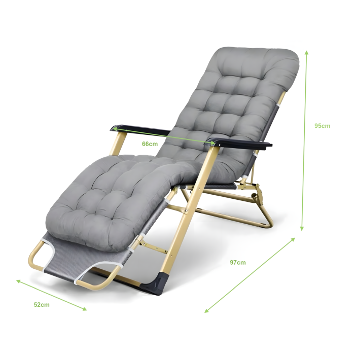 Sezlong pliabil VarioShop®, perna, cadru otel rezistent, material respirabil, reglabil, ergonomic, pentru gradina, terasa, balcon si plaja, gri [4]