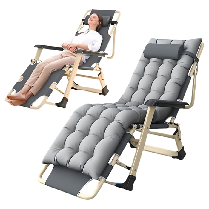 Sezlong pliabil VarioShop®, perna, cadru otel rezistent, material respirabil, reglabil, ergonomic, pentru gradina, terasa, balcon si plaja, gri [10]