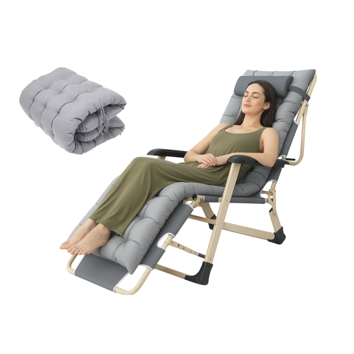 Sezlong pliabil VarioShop®, perna, cadru otel rezistent, material respirabil, reglabil, ergonomic, pentru gradina, terasa, balcon si plaja, gri [9]