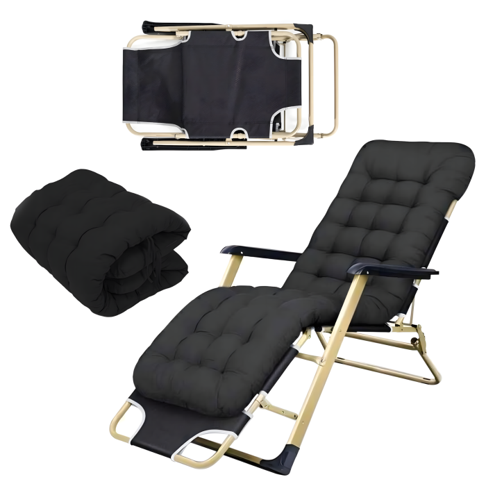 Sezlong pliabil VarioShop®, perna, cadru otel rezistent, material respirabil, reglabil, ergonomic, pentru gradina, terasa, balcon si plaja, negru [7]