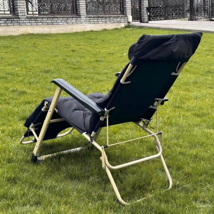 Sezlong pliabil VarioShop®, perna, cadru otel rezistent, material respirabil, reglabil, ergonomic, pentru gradina, terasa, balcon si plaja, negru [9]