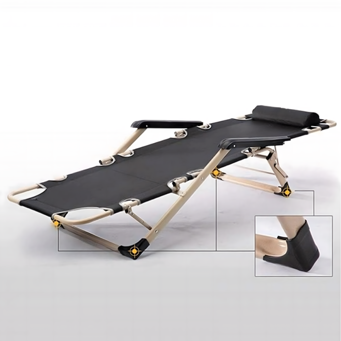 Sezlong pliabil VarioShop®, perna, cadru otel rezistent, material respirabil, reglabil, ergonomic, pentru gradina, terasa, balcon si plaja, negru [3]