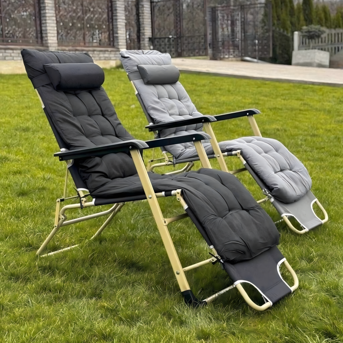 Sezlong pliabil VarioShop®, perna, cadru otel rezistent, material respirabil, reglabil, ergonomic, pentru gradina, terasa, balcon si plaja, negru [8]