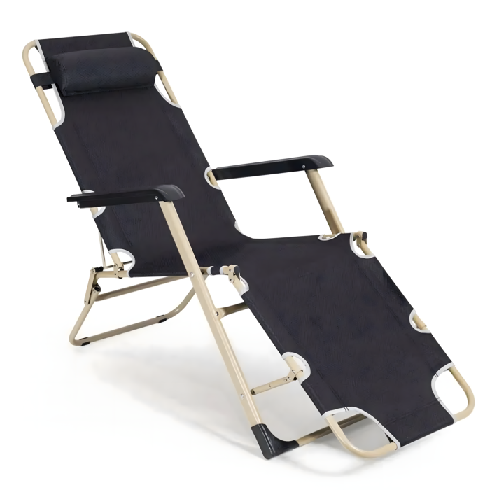 Sezlong pliabil VarioShop®, perna, cadru otel rezistent, material respirabil, reglabil, ergonomic, pentru gradina, terasa, balcon si plaja, negru [11]