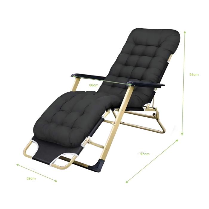 Sezlong pliabil VarioShop®, perna, cadru otel rezistent, material respirabil, reglabil, ergonomic, pentru gradina, terasa, balcon si plaja, negru [6]