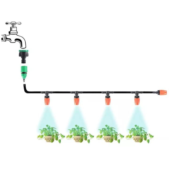 Sistem de irigatii cu perdea de apa 15 m VarioShop®, 15 aspersoare reglabile, racire si udare gradina, terasa sau sera, fara electricitate, usor de instalat, Negru [7]