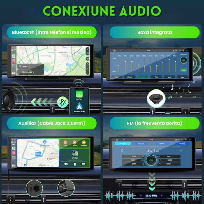 Sistem multimedia auto cu navigatie GPS VarioShop®, display 10.26 inch, Android & Apple CarPlay, Bluetooth, design elegant, ghidare vocala, conectivitate inteligenta, Negru [8]