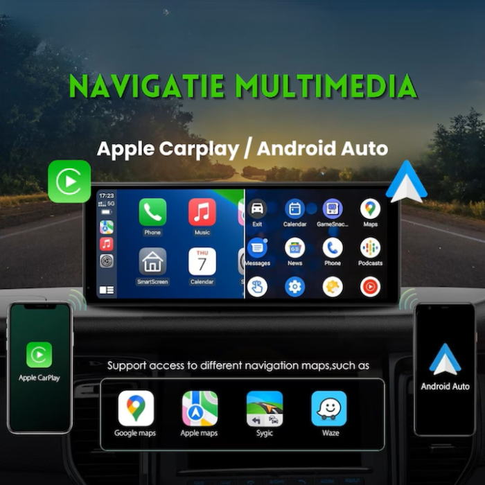 Sistem multimedia auto cu navigatie GPS VarioShop®, display 10.26 inch, Android & Apple CarPlay, Bluetooth, design elegant, ghidare vocala, conectivitate inteligenta, Negru [2]