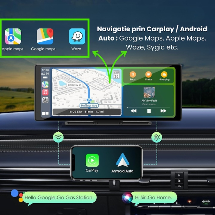 Sistem multimedia auto cu navigatie GPS VarioShop®, display 10.26 inch, Android & Apple CarPlay, Bluetooth, design elegant, ghidare vocala, conectivitate inteligenta, Negru [5]