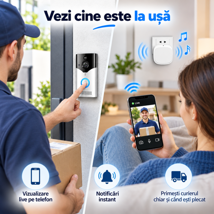 Sonerie fara fir VarioShop®, camera 4MP, Wi-Fi, difuzor, vizualizare live pe telefon, mod nocturn IR, comunicare bidirectionala [5]