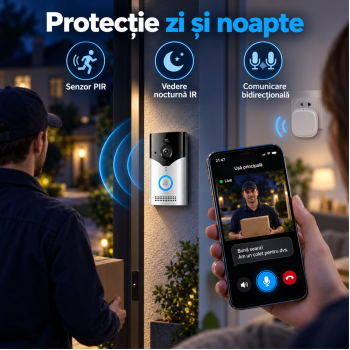Sonerie fara fir VarioShop®, camera 4MP, Wi-Fi, difuzor, vizualizare live pe telefon, mod nocturn IR, comunicare bidirectionala [4]
