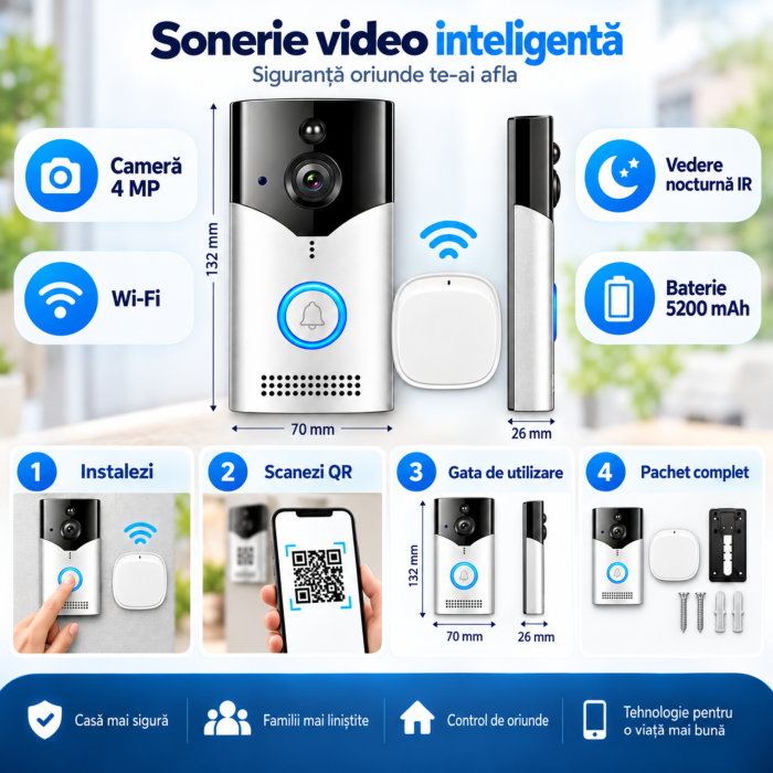 Sonerie fara fir VarioShop®, camera 4MP, Wi-Fi, difuzor, vizualizare live pe telefon, mod nocturn IR, comunicare bidirectionala [3]