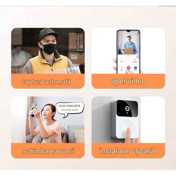 Sonerie inteligentă VarioShop, cu cameră 1080p, interfon, vedere pe timp de noapte, alb [8]