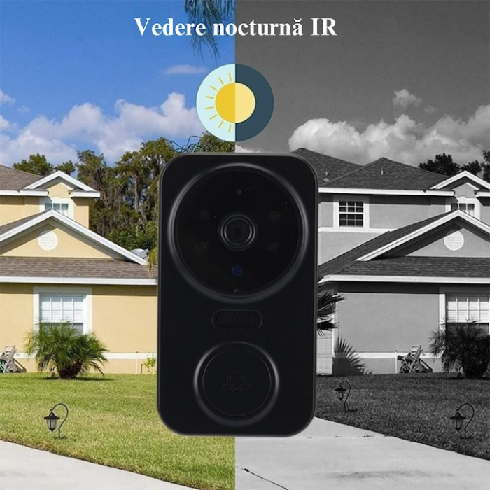 Sonerie inteligenta VarioShop®, cu camera de supraveghere 1080p, interfon, functie IR Night vision, audio bidirectional si conexiune la aplicatia, instalare rapida, Negru [5]