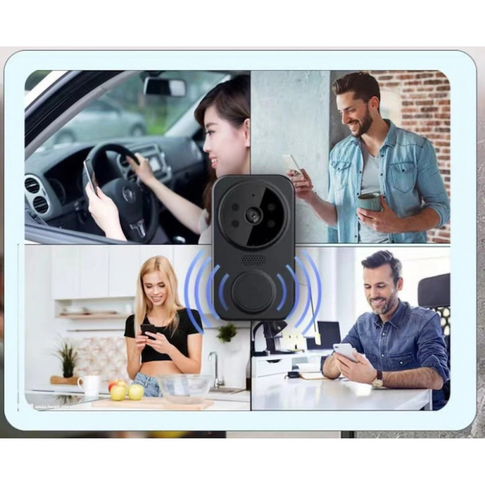 Sonerie inteligenta VarioShop®, cu camera de supraveghere 1080p, interfon, functie IR Night vision, audio bidirectional si conexiune la aplicatia, instalare rapida, Negru [17]