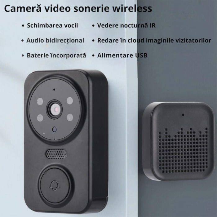 Sonerie inteligenta VarioShop®, cu camera de supraveghere 1080p, interfon, functie IR Night vision, audio bidirectional si conexiune la aplicatia, instalare rapida, Negru [4]