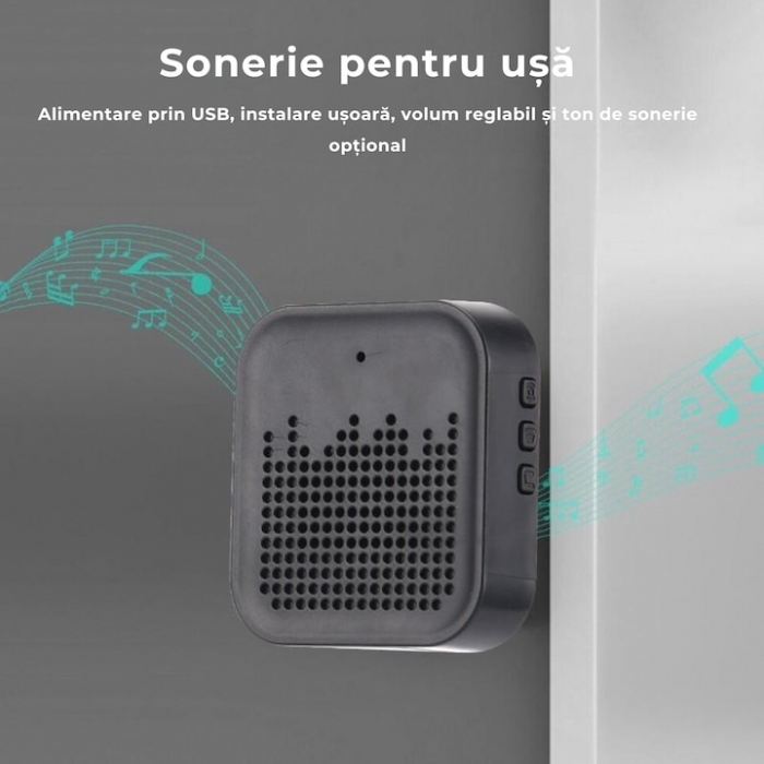 Sonerie inteligenta VarioShop®, cu camera de supraveghere 1080p, interfon, functie IR Night vision, audio bidirectional si conexiune la aplicatia, instalare rapida, Negru [3]