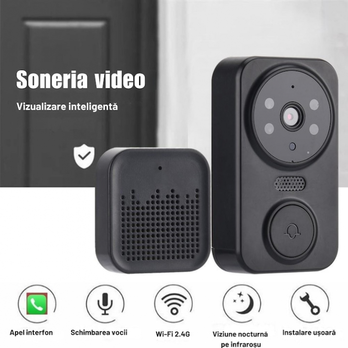 Sonerie inteligenta VarioShop®, cu camera de supraveghere 1080p, interfon, functie IR Night vision, audio bidirectional si conexiune la aplicatia, instalare rapida, Negru [14]