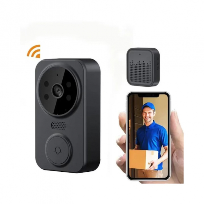 Sonerie inteligenta VarioShop®, cu camera de supraveghere 1080p, interfon, functie IR Night vision, audio bidirectional si conexiune la aplicatia, instalare rapida, Negru [18]