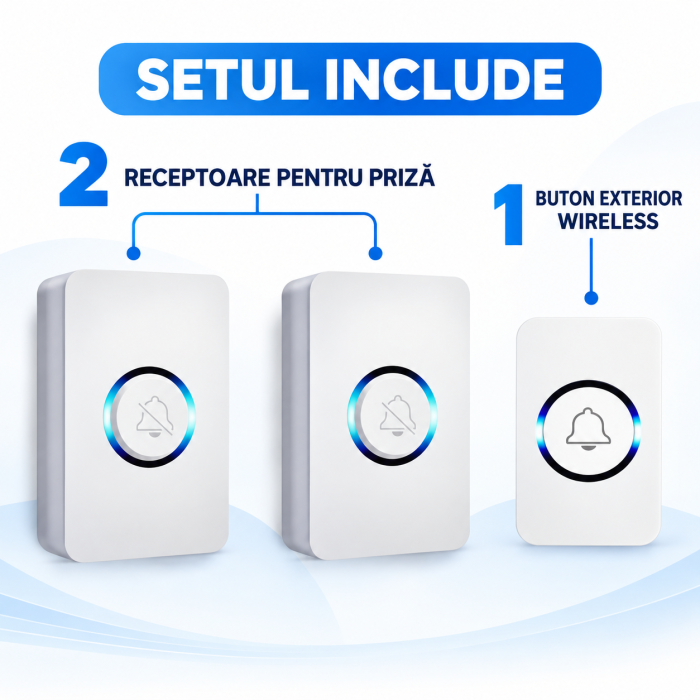 Sonerie wireless VarioShop® cu 1 buton exterior si 2 receptoare pentru priza, 62 melodii, 4 niveluri de volum, raza de pana la 150 m, 433 MHz, alba [6]