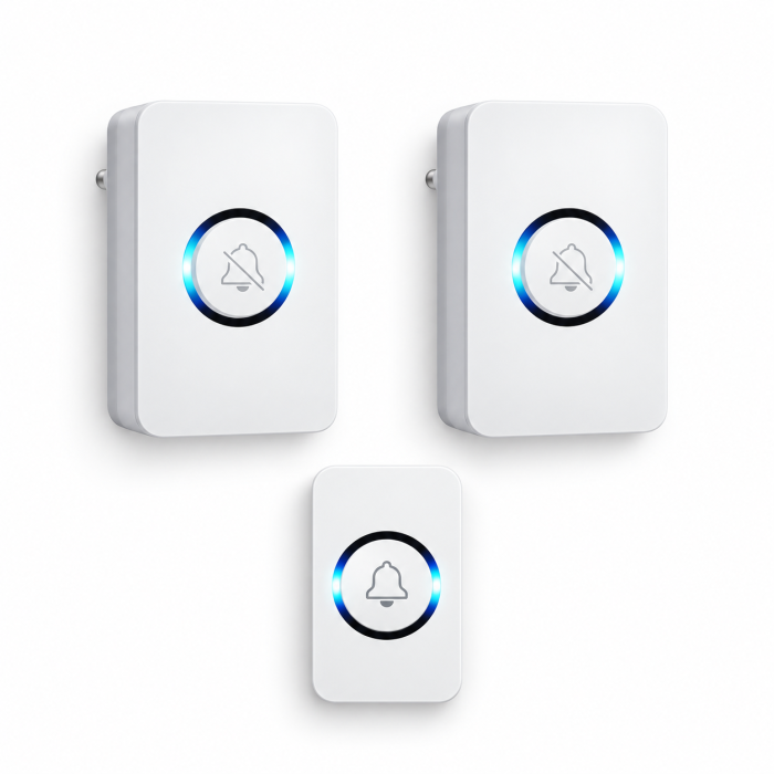 Sonerie wireless VarioShop® cu 1 buton exterior si 2 receptoare pentru priza, 62 melodii, 4 niveluri de volum, raza de pana la 150 m, 433 MHz, alba [10]