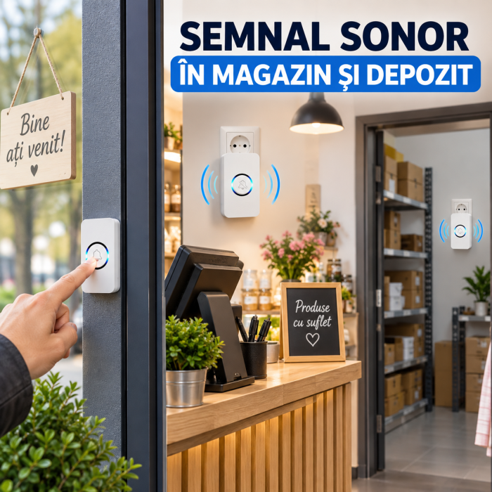 Sonerie wireless VarioShop® cu 1 buton exterior si 2 receptoare pentru priza, 62 melodii, 4 niveluri de volum, raza de pana la 150 m, 433 MHz, alba [7]