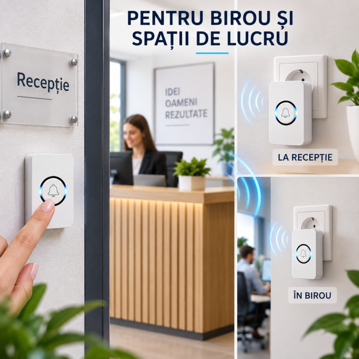 Sonerie wireless VarioShop® cu 1 buton exterior si 2 receptoare pentru priza, 62 melodii, 4 niveluri de volum, raza de pana la 150 m, 433 MHz, alba [3]