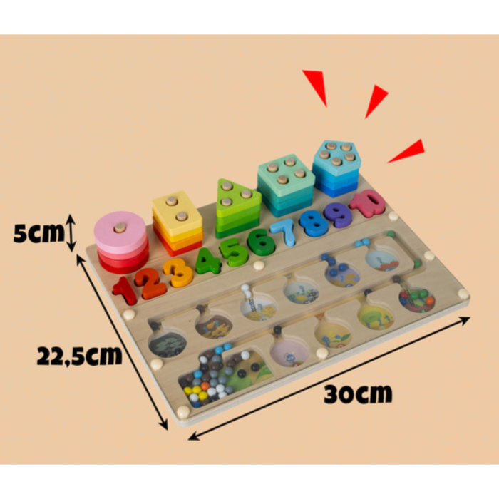 Sortator educativ din lemn Montessori 3 in 1 VarioShop®, labirint magnetic, puzzle forme si numere, dezvoltare logica si motrica, 30 x 22.5 cm [7]