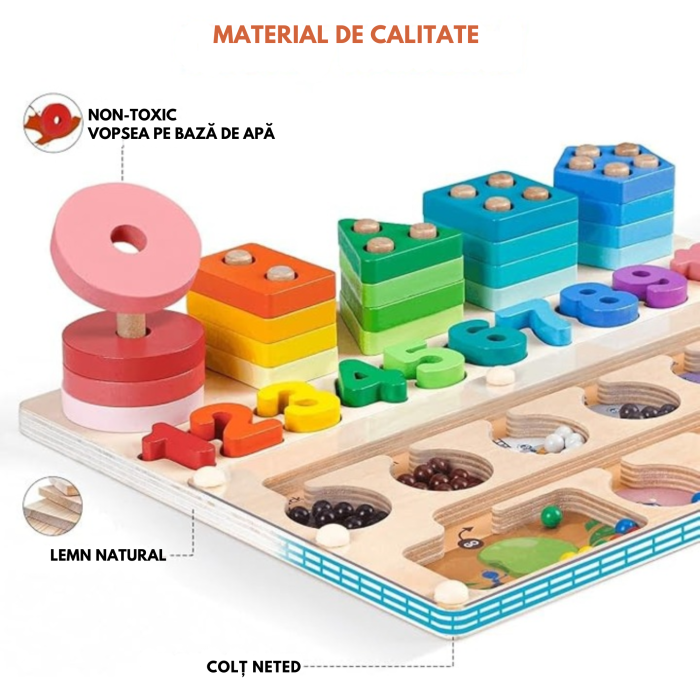Sortator educativ din lemn Montessori 3 in 1 VarioShop®, labirint magnetic, puzzle forme si numere, dezvoltare logica si motrica, 30 x 22.5 cm [3]