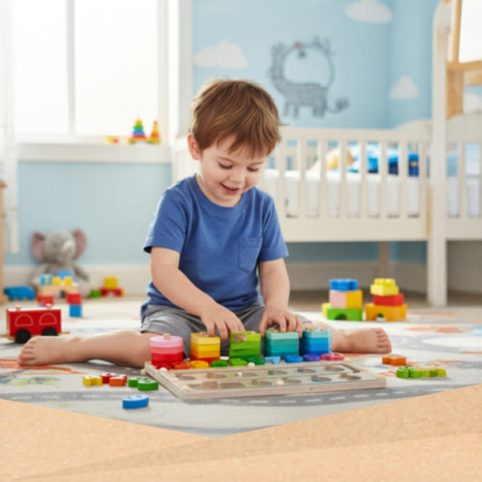 Sortator educativ din lemn Montessori 3 in 1 VarioShop®, labirint magnetic, puzzle forme si numere, dezvoltare logica si motrica, 30 x 22.5 cm [6]