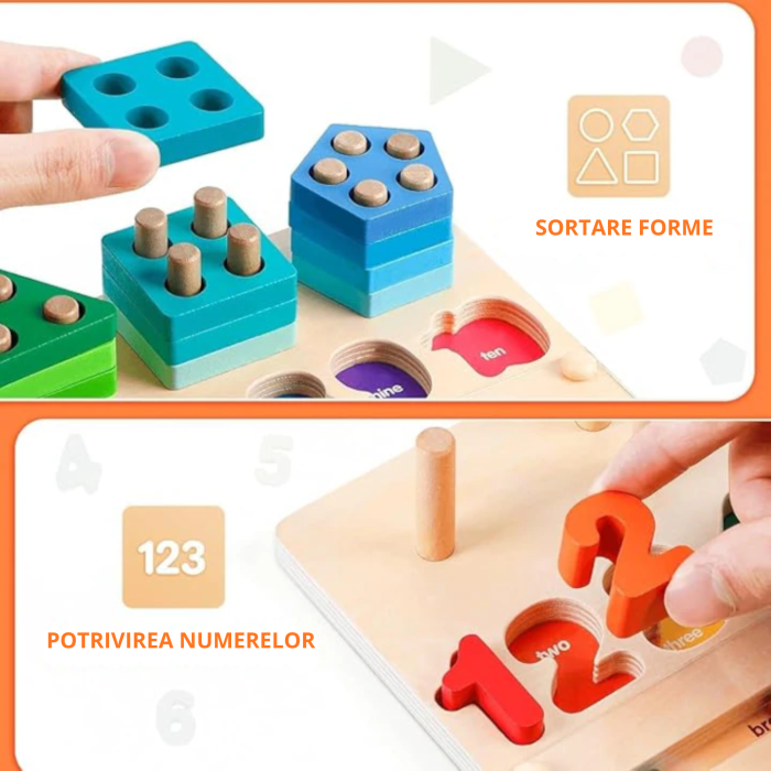 Sortator educativ din lemn Montessori 3 in 1 VarioShop®, labirint magnetic, puzzle forme si numere, dezvoltare logica si motrica, 30 x 22.5 cm [4]