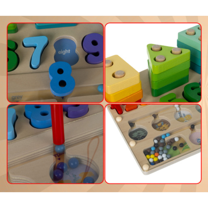 Sortator educativ din lemn Montessori 3 in 1 VarioShop®, labirint magnetic, puzzle forme si numere, dezvoltare logica si motrica, 30 x 22.5 cm [5]