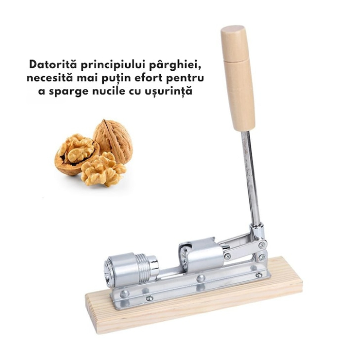 Spargator de nuci reglabil VarioShop®, din otel inoxidabil pe suport din lemn, rezistent, stabil, pentru nuci si alune, design ergonomic, 20 cm [2]