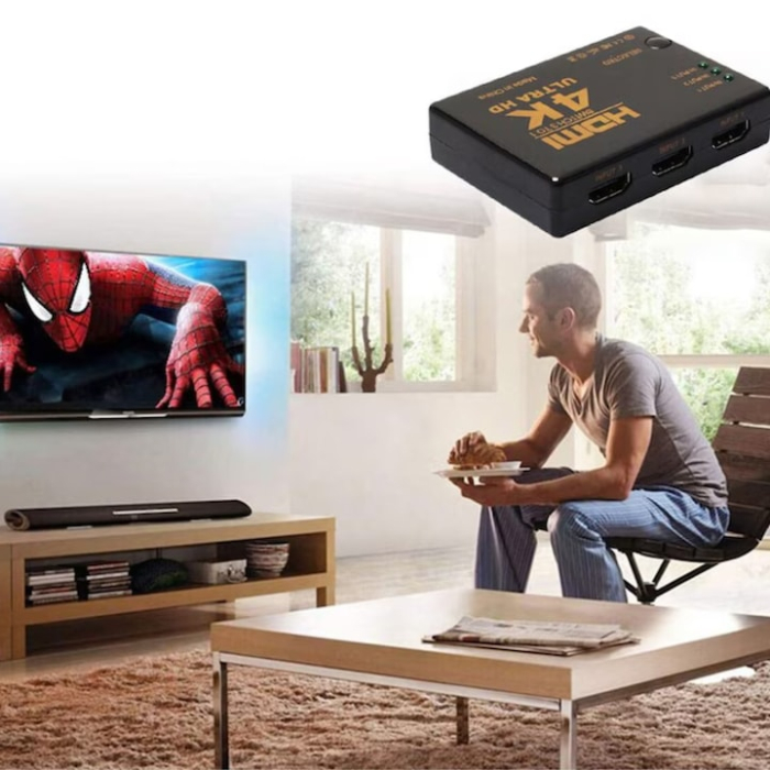 Splitter HDMI VarioShop®, 3 porturi tip A cu telecomanda IR, suport 4K, Full HD si 3D, alimentare USB DC 5V, comutare automata si manuala, negru [6]