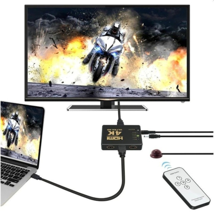Splitter HDMI VarioShop®, 3 porturi tip A cu telecomanda IR, suport 4K, Full HD si 3D, alimentare USB DC 5V, comutare automata si manuala, negru [5]
