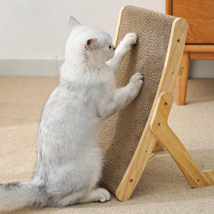 Stalp de zgariat pentru pisici VarioShop®, cu picioare reglabile, stabil, din carton ecologic, design modern, usor de asamblat, ideal pentru joaca si relaxare, 43 x 25 cm, Gri [7]