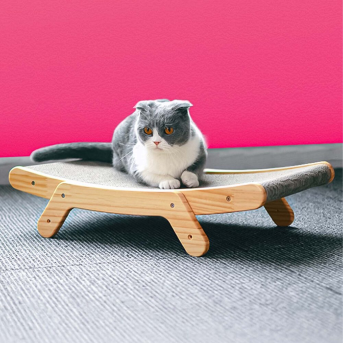 Stalp de zgariat pentru pisici VarioShop®, cu picioare reglabile, stabil, din carton ecologic, design modern, usor de asamblat, ideal pentru joaca si relaxare, 43 x 25 cm, Gri [14]