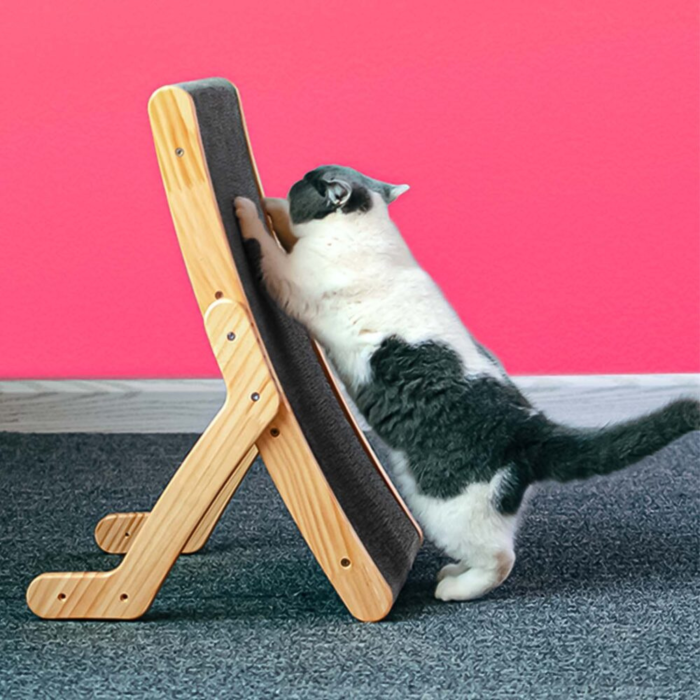 Stalp de zgariat pentru pisici VarioShop®, cu picioare reglabile, stabil, din carton ecologic, design modern, usor de asamblat, ideal pentru joaca si relaxare, 43 x 25 cm, Gri [13]