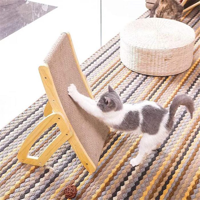 Stalp de zgariat pentru pisici VarioShop®, cu picioare reglabile, stabil, din carton ecologic, design modern, usor de asamblat, ideal pentru joaca si relaxare, 43 x 25 cm, Gri [10]