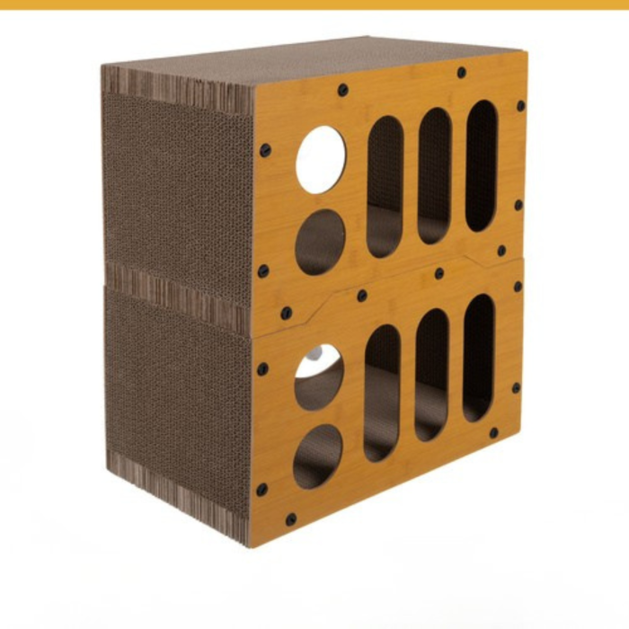 Stalp Zgariat Pisici 3 in 1 VarioShop, Casuta cu 2 Etaje, Pat si Jucarii 4 Bile, Carton Ondulat Ecologic, HDF Rezistent, Stabil, Antiderapant, 51.5x45.5x28.5 cm [10]