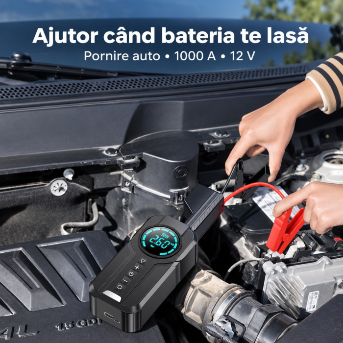 Starter auto portabil VarioShop®, 5 in 1, 1000A, compresor digital, power bank QC 3.0, Type-C 18W, lanterna LED 350 lm, pentru 12V [4]