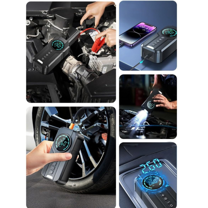 Starter auto portabil VarioShop®, 5 in 1, 1000A, compresor digital, power bank QC 3.0, Type-C 18W, lanterna LED 350 lm, pentru 12V [9]